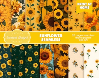 Sunflower Seamless Digital Paper Pattern: Vintage Floral Ephemera, Junk Journal Patterns (Digital Download)