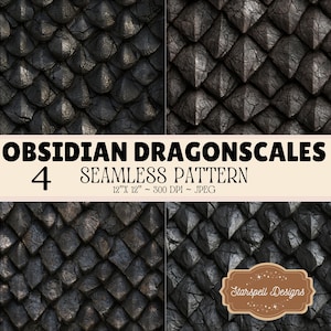 Pacote de Padrões Sem Costura de Escamas de Dragão de Obsidiana | Papéis Digitais de Escamas de Dragão de Fantasia Sombria, Fundos com Textura Gótica