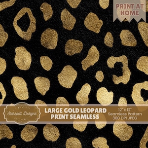 Large Gold Leopard Print Seamless Pattern | Bold Metallic Animal Print Digital Paper for Glam, Fashion & Statement Designs