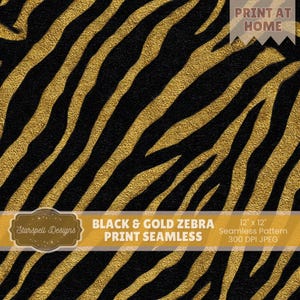 Motivo zebrato senza soluzione di continuità nero e oro / Carta digitale di lusso con stampa animalier per tessuti pregiati, scrapbooking, stampa su richiesta, design glamour