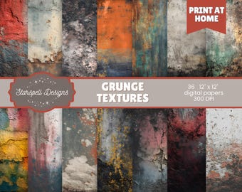 Grungy Digital Papers, Vintage Textures Kit Junk Journals, Scrapbooking, Efemere leeftijd oud papier, Verontruste achtergronden, Knutselen, Commercieel