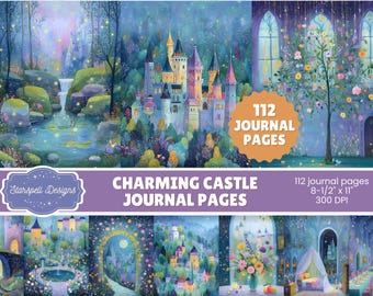 Páginas de diario con castillos encantadores / 112 papeles imprimibles de princesas encantadas para scrapbooking, diarios, manualidades y proyectos de fantasía