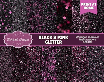 Black & Pink Glitter Seamless Patterns | Digital Scrapbooking, Journals, Party Decor, Invitation Backgrounds, Craft Papers, Luxury Textures