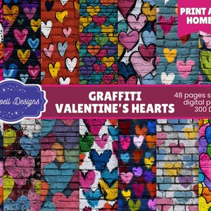 Valentine's Hearts Urban Graffiti Seamless Patterns | 48 Mega Pack of Bold Street Art Digital Papers for Scrapbooking, Journals & Crafts