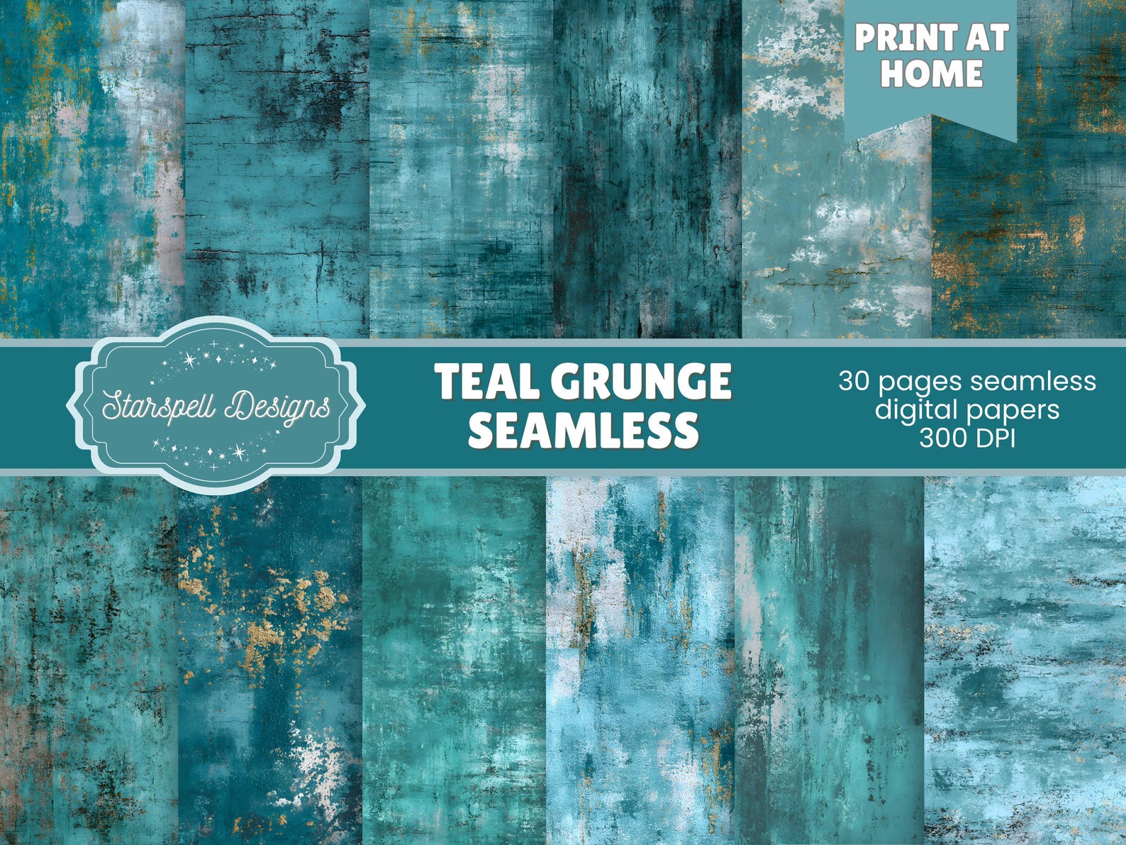 Teal Grunge Seamless Patterns | 30 Distressed Texture Digital Papers ...