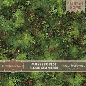 Mossy Forest Floor Seamless Pattern | Lush Woodland Ground Texture Digital Paper, RPG Map Grass Moss Terrain Tile 12x12