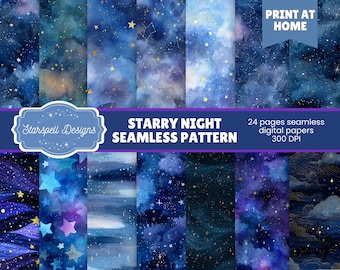 Starry Night Sky Digital Papers | Celestial Seamless Backgrounds for ...