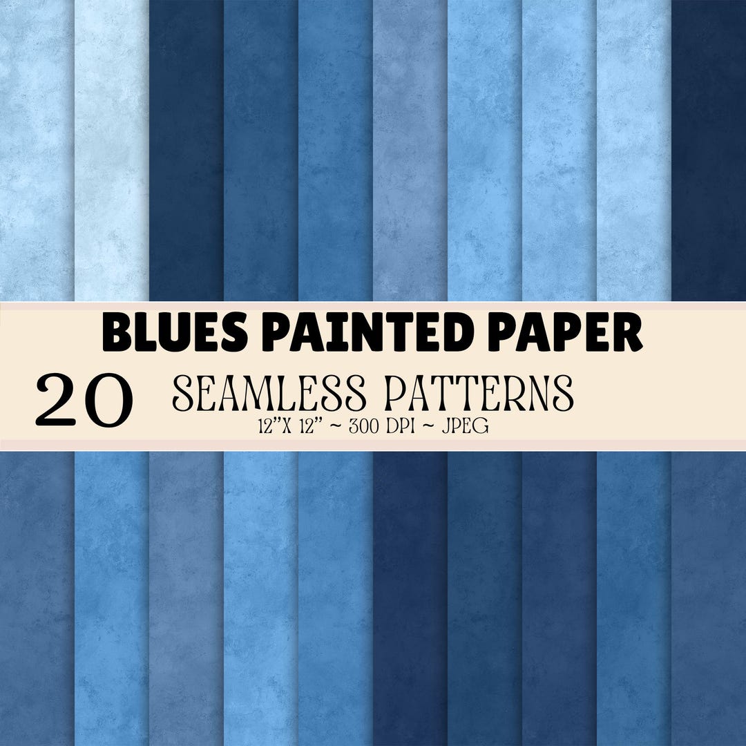Blues Painted Paper Seamless Pattern Bundle, Blue Textured Digital ...