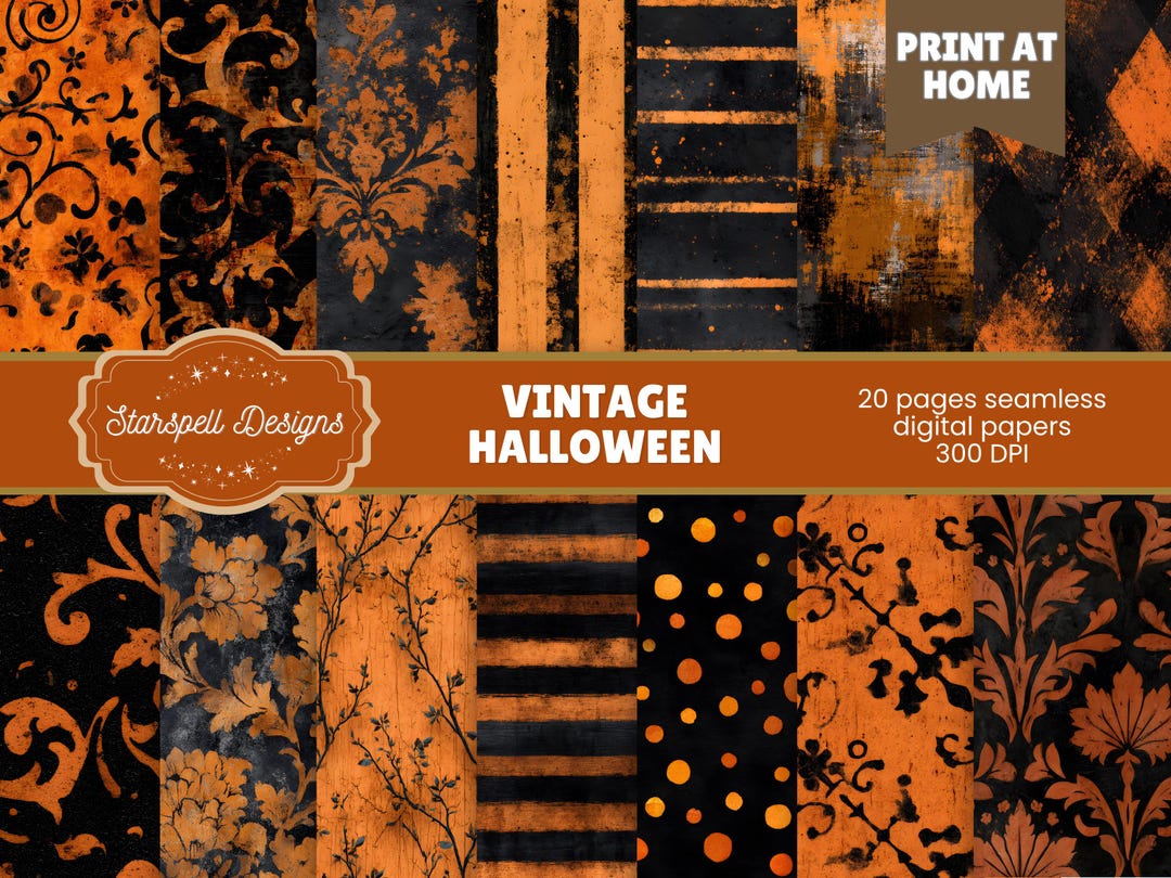Vintage Halloween Seamless Digital Papers | 20 Distressed Black ...