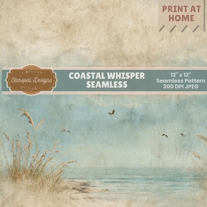 Patrón sin costuras Vintage Coastal Whisper / Papel digital de collage de playa de papel antiguo, fondo de diario desgastado, textura de álbum de recortes oceánico