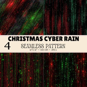 Nahtloses Musterpaket „Weihnachtlicher Cyberregen“, roter, grüner und schwarzer digitaler Code-Hintergrund, Cyberpunk-Code-Textur, digitales Weihnachtspapier SDP53