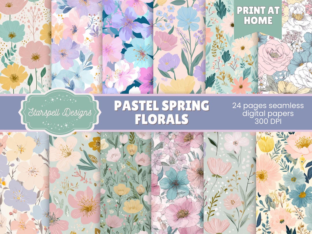 Pastel Spring Floral Seamless Patterns | Botanical Digital Papers for ...