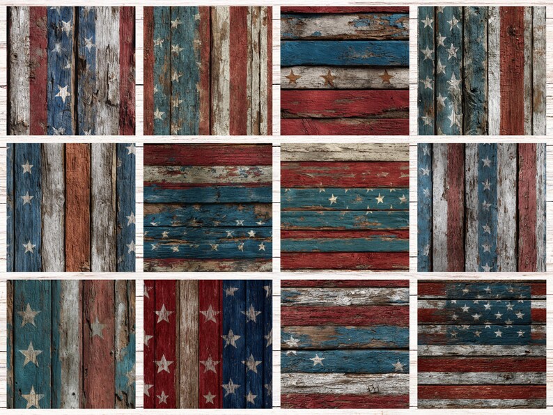 Rustic Americana Wood Seamless Patterns | Patriotic Digital Papers for Scrapbooking, Crafts, Fourth of July, Vintage & Farmhouse Projects image 4