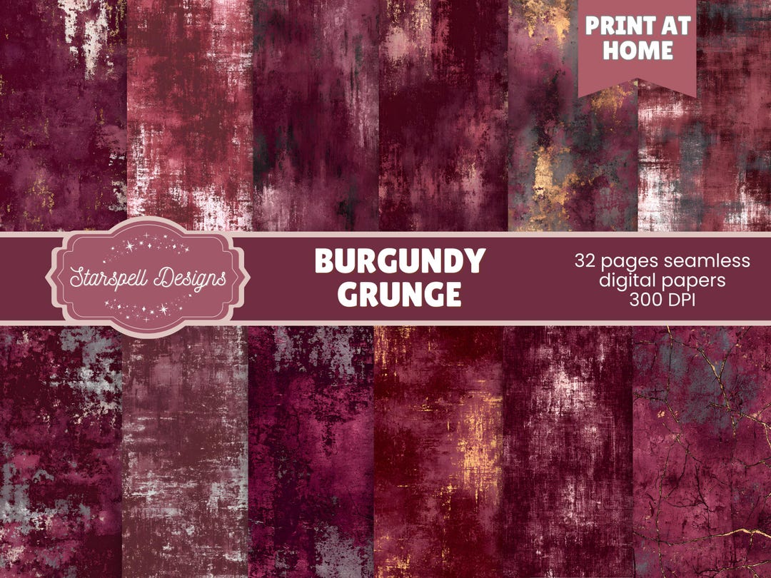 Burgundy Grunge Seamless Patterns | 32 Dark Red Neutral Distressed ...