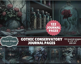 Pagine di diario Gothic Conservatory Junk / 122 carte botaniche scure stampabili per scrapbooking, diari, artigianato e temi fantasy vittoriani