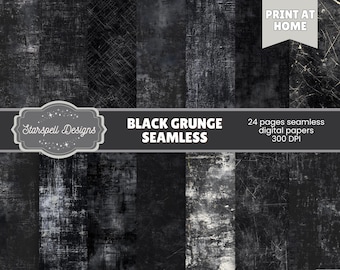 Black Grunge Seamless Patterns | 24 Distressed Texture Digital Papers for Scrapbooking, Journals, Crafts & Dark Design