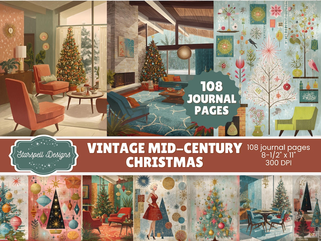 Mid-century Modern Christmas Junk Journal Pages, Vintage Retro Style ...