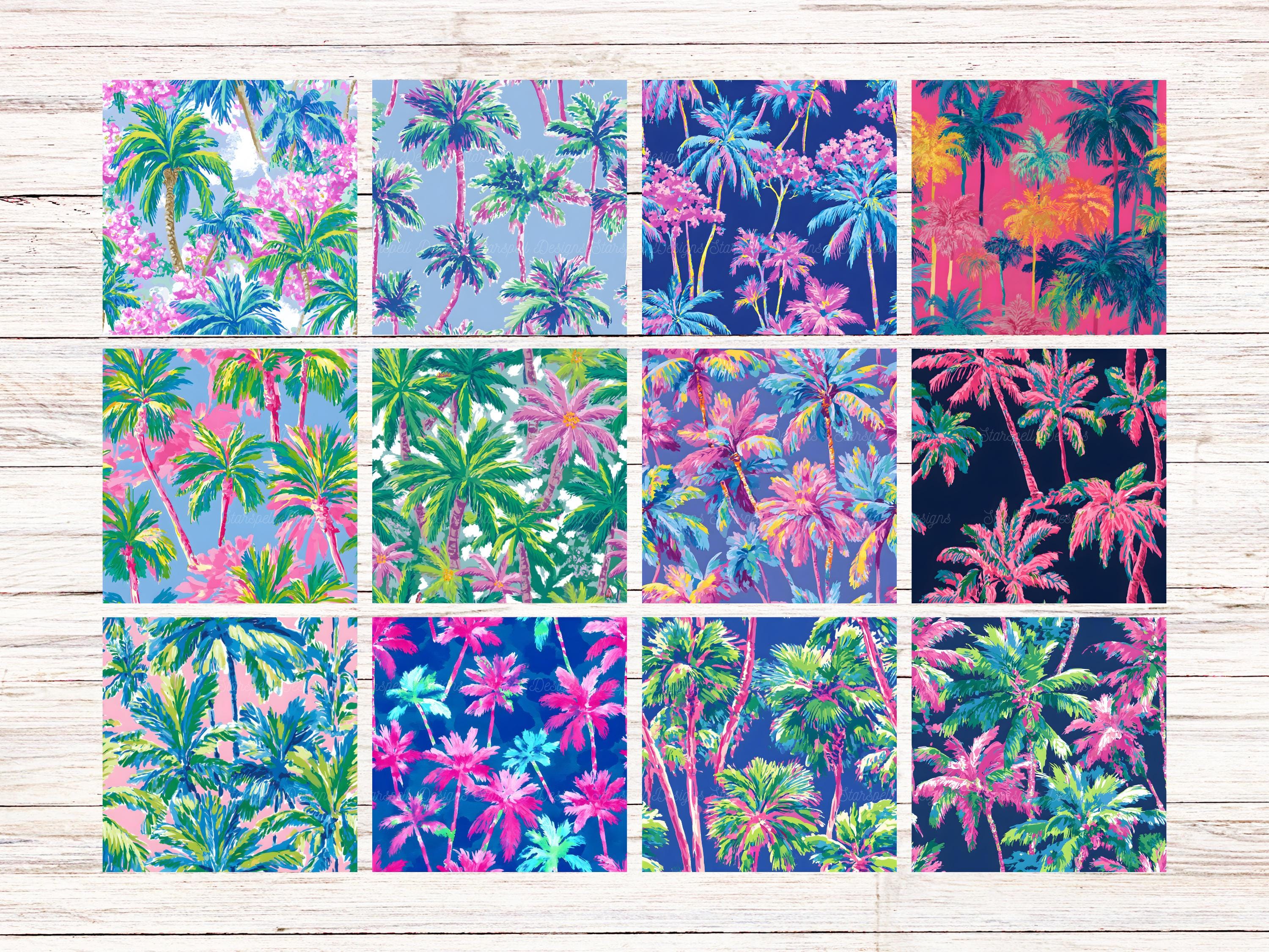 Preppy Palm Trees Seamless Patterns | 32 Bright Tropical Digital Papers ...
