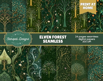 Naadloze patronen elfenbos | 24 Elvish Fantasy Woodland Digital Papers geïnspireerd door Lord of the Rings voor Crafts & Journals