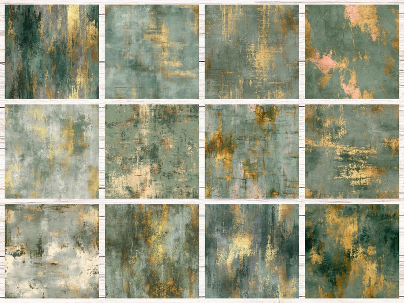 Sage Green & Gold Grunge Seamless Patterns | Digital Scrapbooking ...
