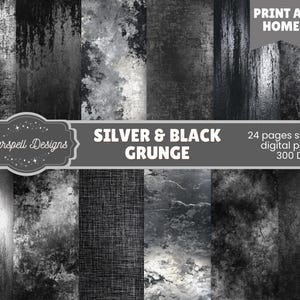 Silver & Black Grunge Seamless Patterns | 30 Distressed Metallic Texture Digital Papers for Scrapbooking, Journals, Modern Crafts