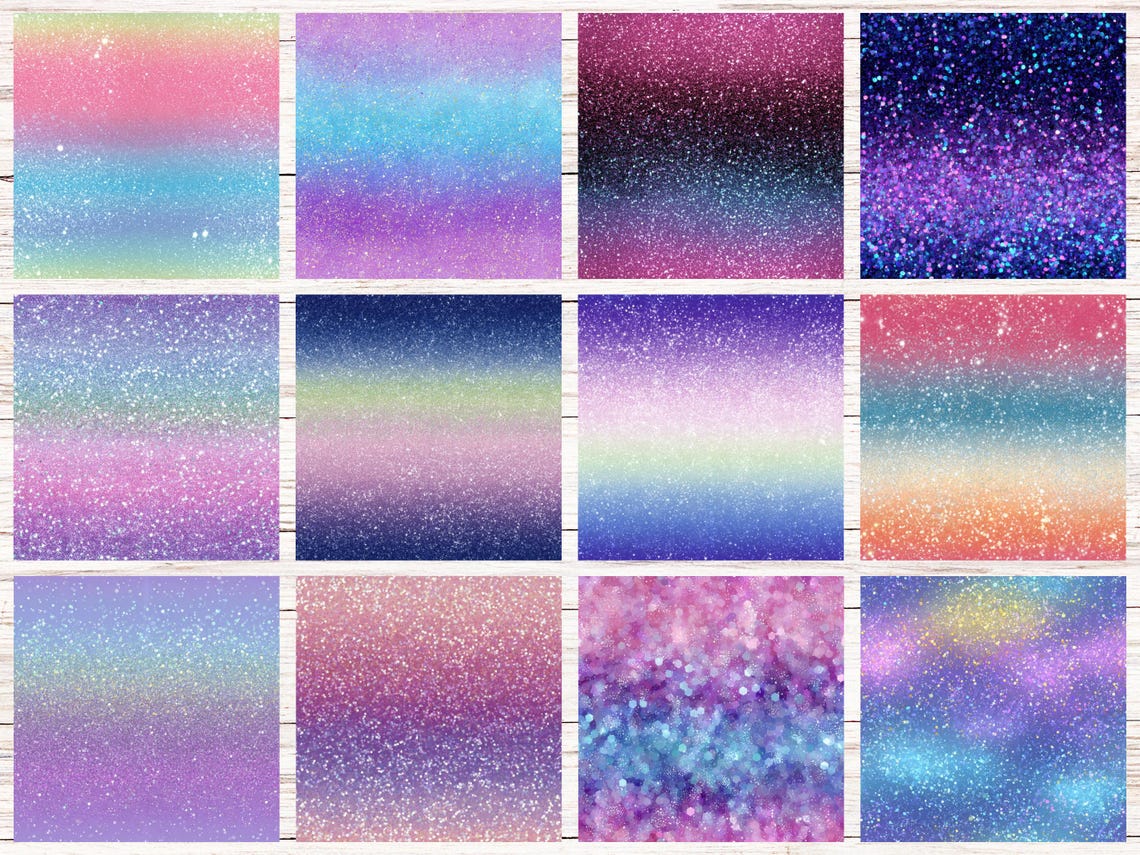 Ombre Glitter Seamless Patterns | 24 Sparkling Gradient Digital Papers ...