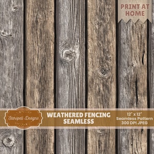 Weathered Fencing Seamless Pattern | Rustic Aged Wood Planks Texture, Farmhouse Fence Background, Natural Wood Digital Paper