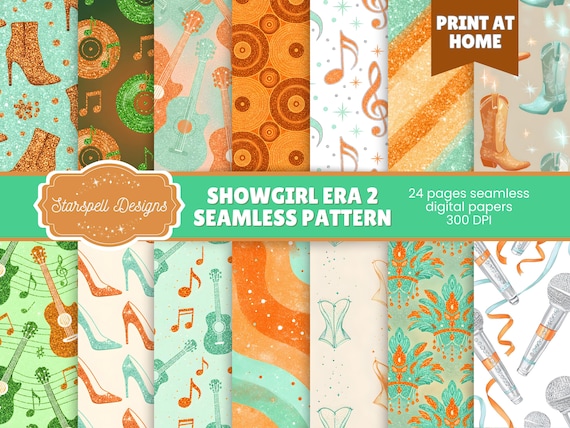 Luxury Designer Digital Paper, Showgirl Era Seamless Patterns, Commercial Use, Luxury Scrapbook Paper, Watch Party, Invitations
