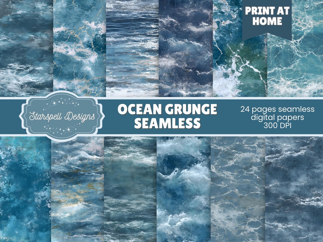 Ocean Grunge Seamless Patterns | 24 Distressed Coastal Texture Digital ...