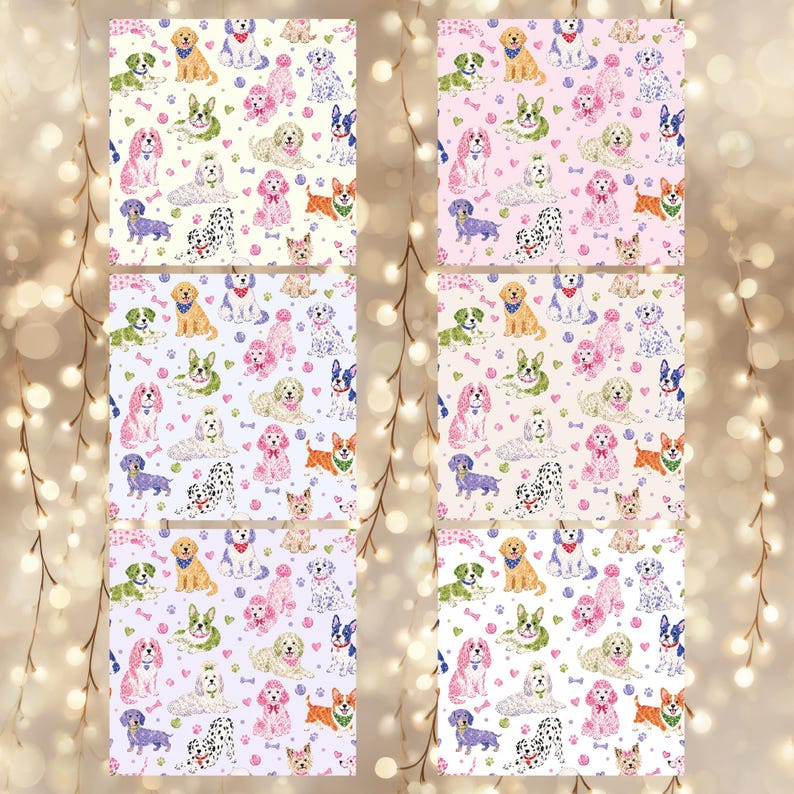 Whimsical Dog Seamless Patterns, Cute Puppy Digital Paper, Hand Drawn ...