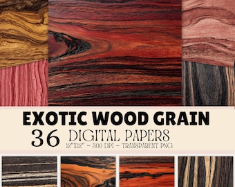 Exotic Wood Grain Digital Paper | Scrapbook Backgrounds (12x12, 300 dpi)