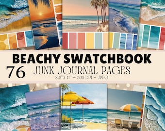 Beachy Swatchbook Junk Journal Pages – 76 Coastal Beach Ocean Color Palette Printable Papers for Junk Journals, Scrapbooking & Summer Crafts