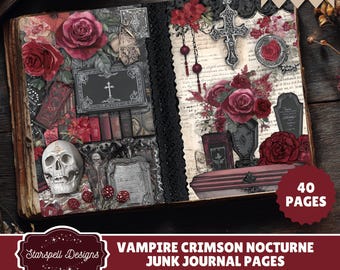 Gothic Vampire Junk Journal Pages: Crimson Nocturne Printable Kit (Digital Download)