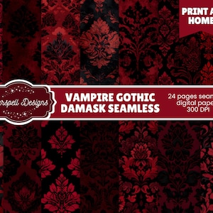 Vampire Gothic Damask Seamless Patterns: Elegant Dark Digital Papers (24 12&quot;x12&quot; JPGs)