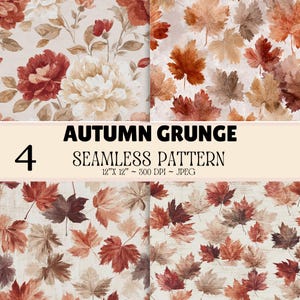 Höstgrunge sömlöst mönsterpaket, vintage höstblommiga löv, rustikt digitalt papper med distress, neutral scrapbookingbakgrund SDP01