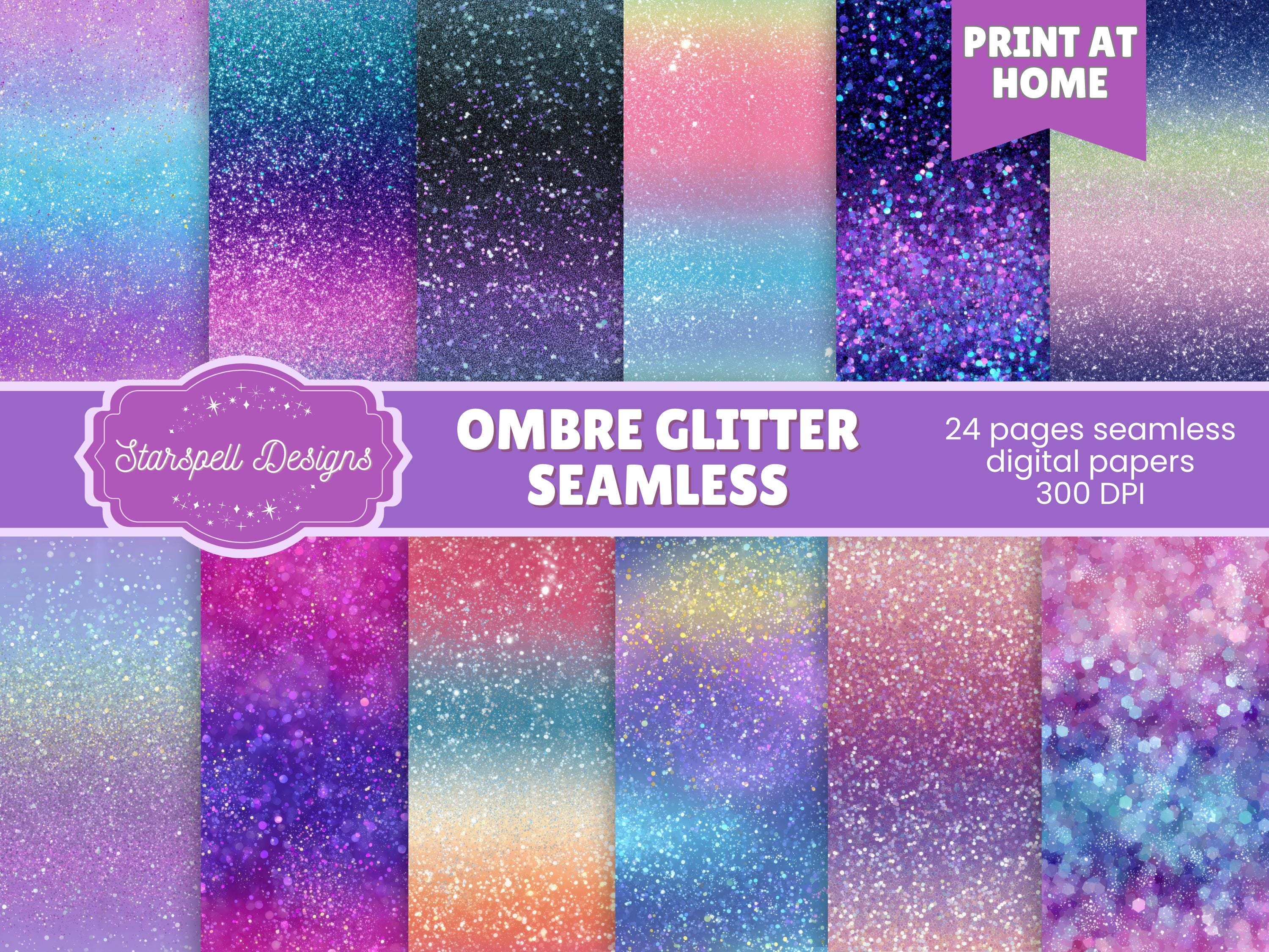 Ombre Glitter Seamless Patterns | 24 Sparkling Gradient Digital Papers ...