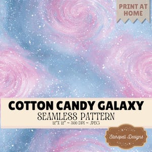 Cotton Candy Galaxy Seamless Pattern Bundle, Pastel Galaxy Digital Paper, Pink Blue Celestial Background, Dreamy Space Printable