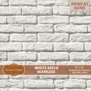 Modèle sans couture de brique blanche | Texture de mur de briques peintes réalistes, papier numérique de fond de ferme neutre