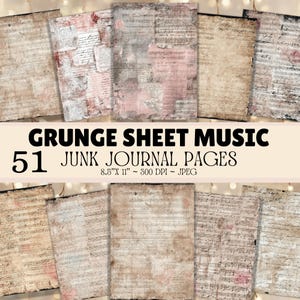 Grunge Sheet Music – 51 Printable Junk Journal Pages with Vintage Music Notes, Distressed Paper & Antique Manuscript Textures