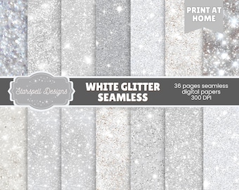 White Glitter Seamless Patterns | 36 Sparkling Metallic Digital Papers for Scrapbooking, Journals, Crafts & Elegant Design