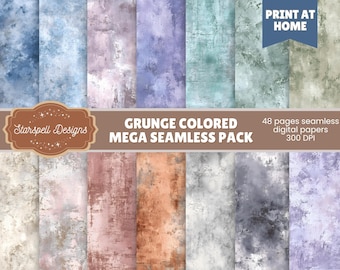 Grunge Paper Seamless Mega Pack | 48 Distressed Texture Digital Backgrounds in a Variety of Colors for Scrapbooking & Crafts