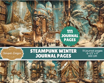 Steampunk Winter Junk Journal Pages | 111 Vintage Mechanical Snow Printable Papers for Victorian Scrapbooking, Journals & Fantasy Crafts
