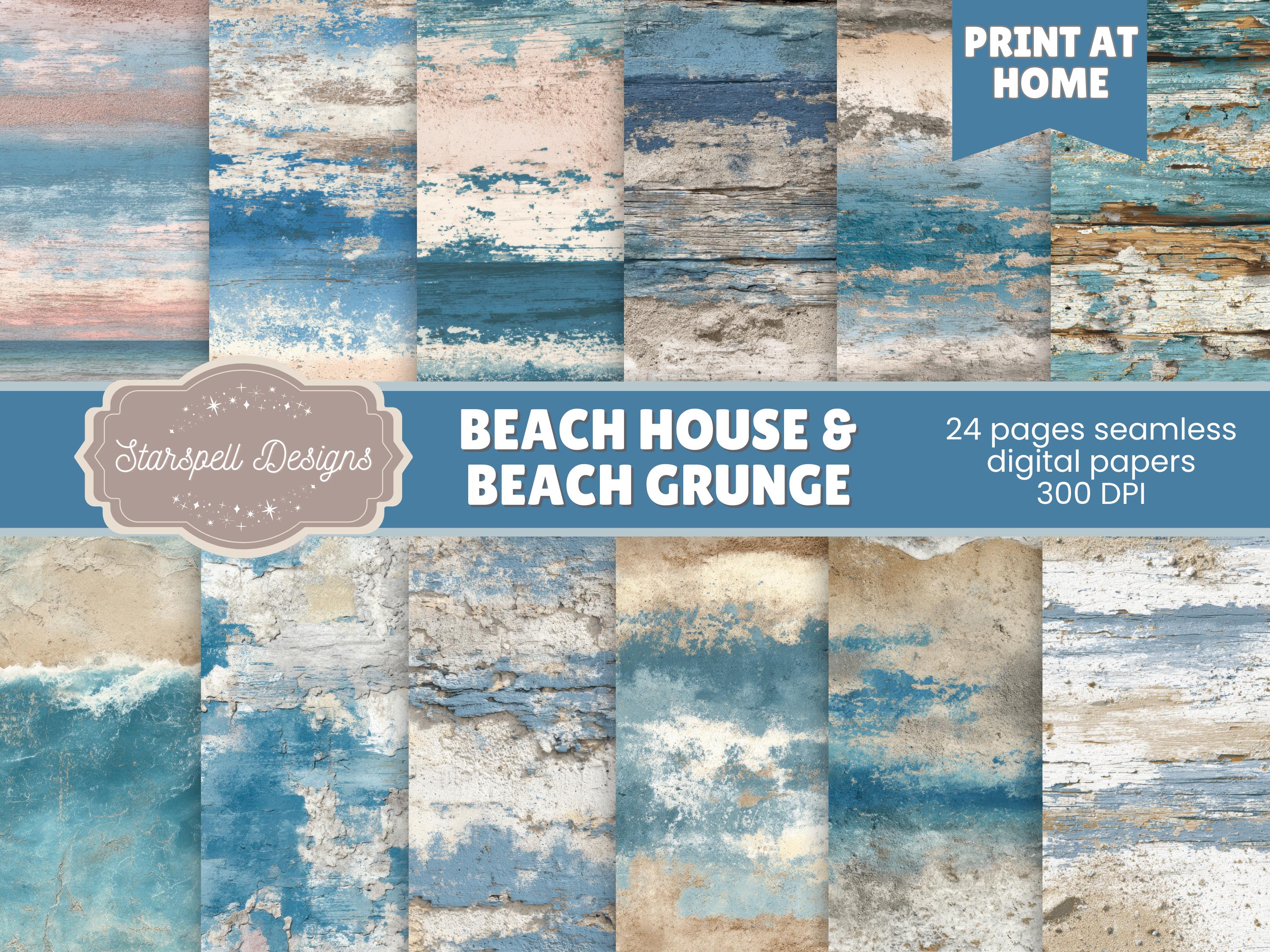 Beach House & Beachy Grunge Seamless Patterns | Coastal Weathered ...