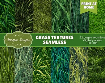 Grass Texture Seamless Patterns | 32 Natural Grassy Green Digital Papers for Scrapbooking Journals Crafts Landscape Design