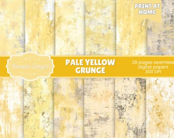 Pale Yellow Grunge Seamless Patterns | 28 Soft Neutral Distressed Digital Papers for Scrapbooking, Journals & Crafts