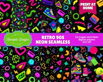 Neon Paint Splatter Seamless Patterns | Bright Digital Papers for Scrapbooking, Journals, Crafts & Modern Street Art Design