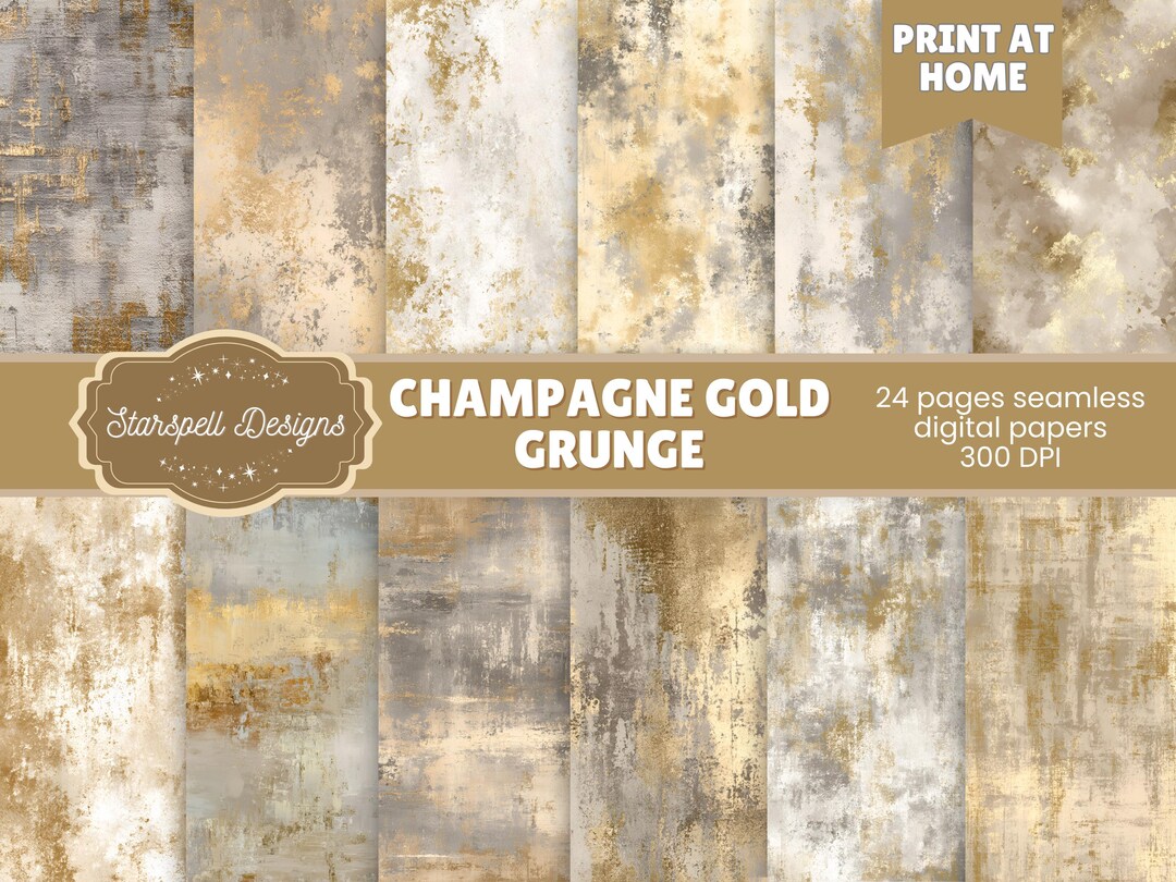 Champagne Gold Grunge Seamless Patterns | 24 Distressed Metallic ...
