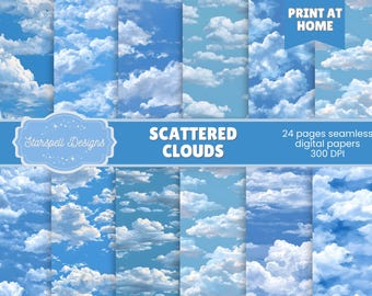 Scattered Clouds Seamless Digital Paper Pack | 24 Sky Backgrounds for Scrapbooking, Journals, Crafts, Baby Shower, Nursery Decor, Art