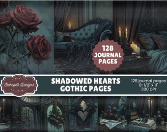 Shadowed Hearts Gothic Junk Journal Pages | 128 Dark Romantic Printable Papers for Scrapbooking, Journals & Gothic Romance Crafts