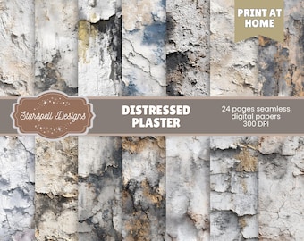 Verontruste gipsstructuren Naadloze patronen | 24 verouderde digitale muurpapieren voor scrapbooking, tijdschriften, ambachten en vintage design